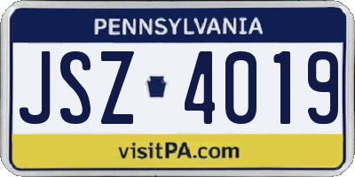 PA license plate JSZ4019
