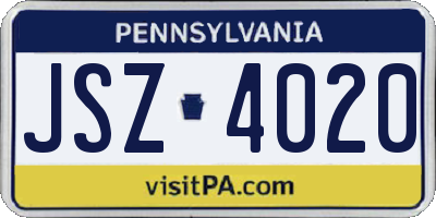 PA license plate JSZ4020