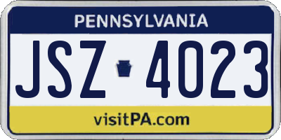 PA license plate JSZ4023