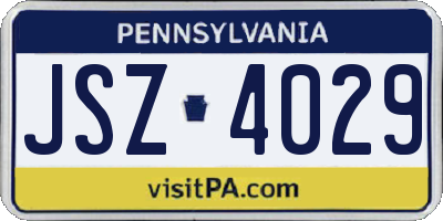 PA license plate JSZ4029