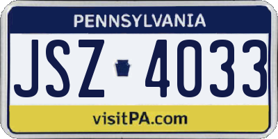 PA license plate JSZ4033