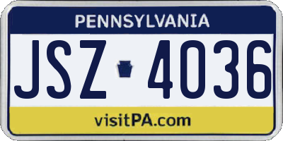 PA license plate JSZ4036