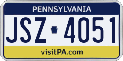 PA license plate JSZ4051