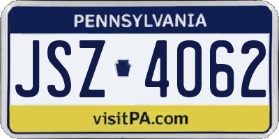 PA license plate JSZ4062