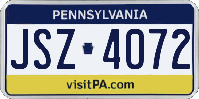 PA license plate JSZ4072