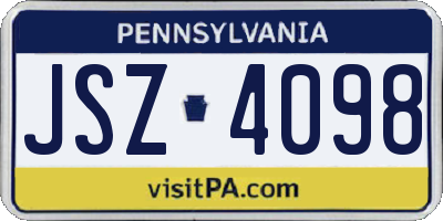 PA license plate JSZ4098