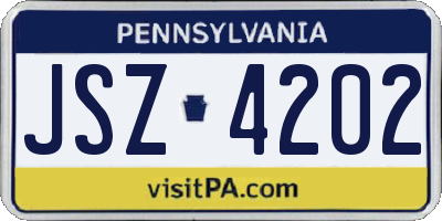 PA license plate JSZ4202
