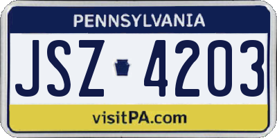 PA license plate JSZ4203