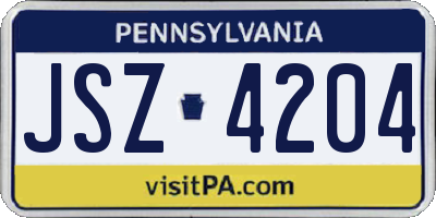 PA license plate JSZ4204