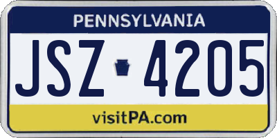 PA license plate JSZ4205