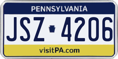 PA license plate JSZ4206