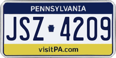 PA license plate JSZ4209