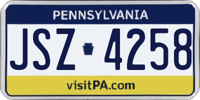 PA license plate JSZ4258