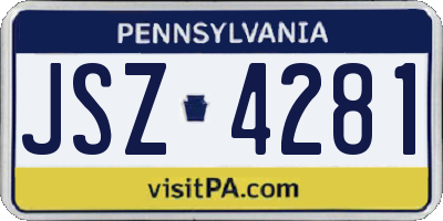 PA license plate JSZ4281