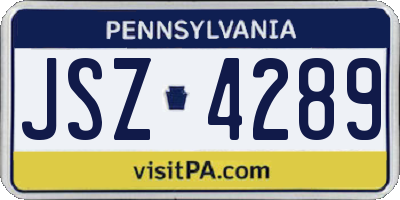 PA license plate JSZ4289