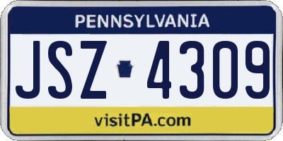 PA license plate JSZ4309
