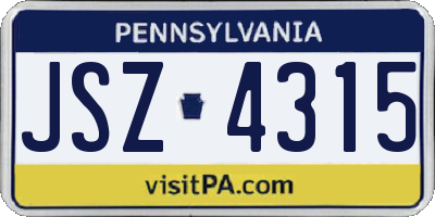 PA license plate JSZ4315