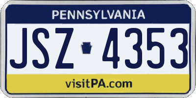 PA license plate JSZ4353