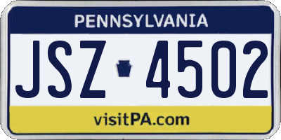 PA license plate JSZ4502
