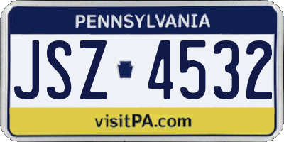 PA license plate JSZ4532