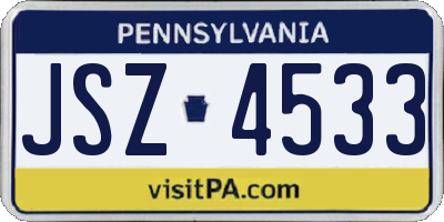 PA license plate JSZ4533