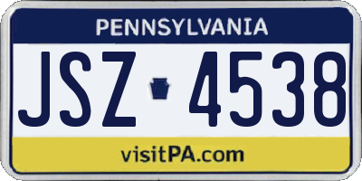 PA license plate JSZ4538