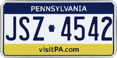 PA license plate JSZ4542