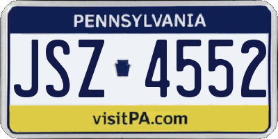 PA license plate JSZ4552