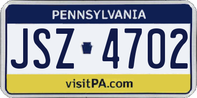 PA license plate JSZ4702