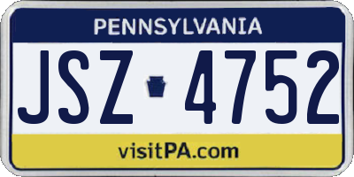 PA license plate JSZ4752