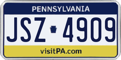PA license plate JSZ4909