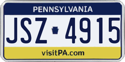 PA license plate JSZ4915