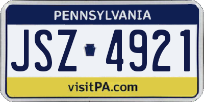PA license plate JSZ4921