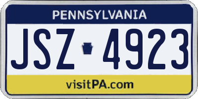 PA license plate JSZ4923