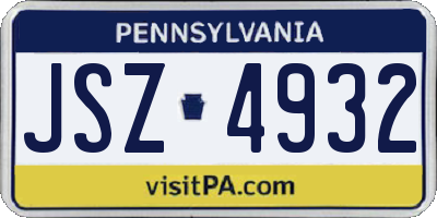 PA license plate JSZ4932