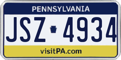 PA license plate JSZ4934