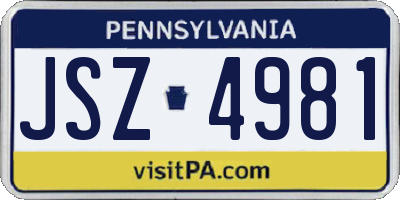 PA license plate JSZ4981