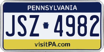 PA license plate JSZ4982