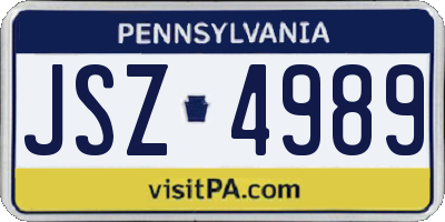 PA license plate JSZ4989