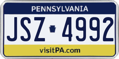 PA license plate JSZ4992