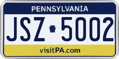 PA license plate JSZ5002