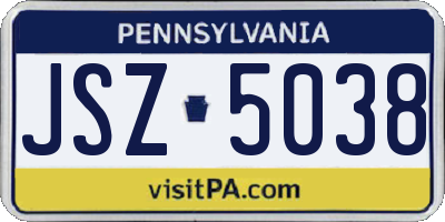 PA license plate JSZ5038