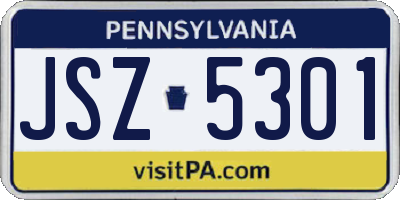 PA license plate JSZ5301