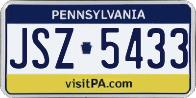 PA license plate JSZ5433