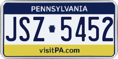 PA license plate JSZ5452