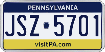 PA license plate JSZ5701