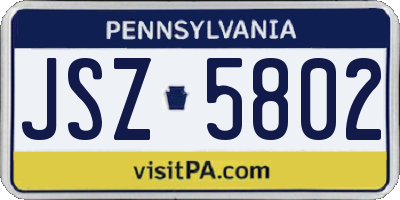 PA license plate JSZ5802