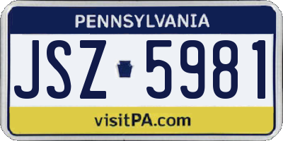 PA license plate JSZ5981