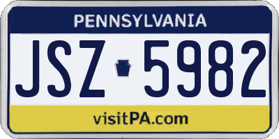 PA license plate JSZ5982