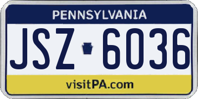 PA license plate JSZ6036